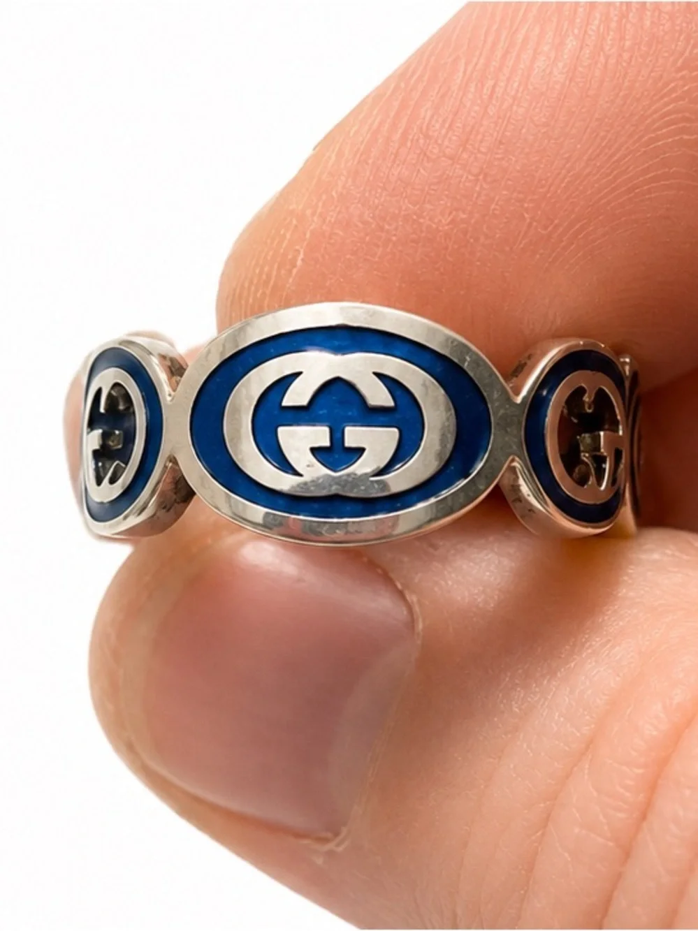 Gucci Silver Interlocking G Openwork Band Ring